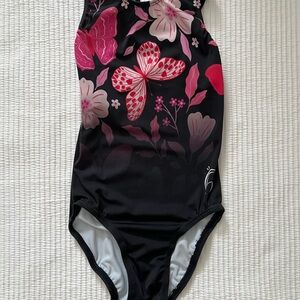 Floral Butterfly Kids One Piece Leotard for Gymnastics - Size Medium